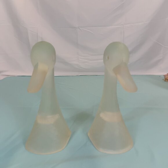 A3-1 DUCK BOOK ENDS FROSTED CARNIVAL GLASS 10" TALL GLASS - Picture 4 of 5